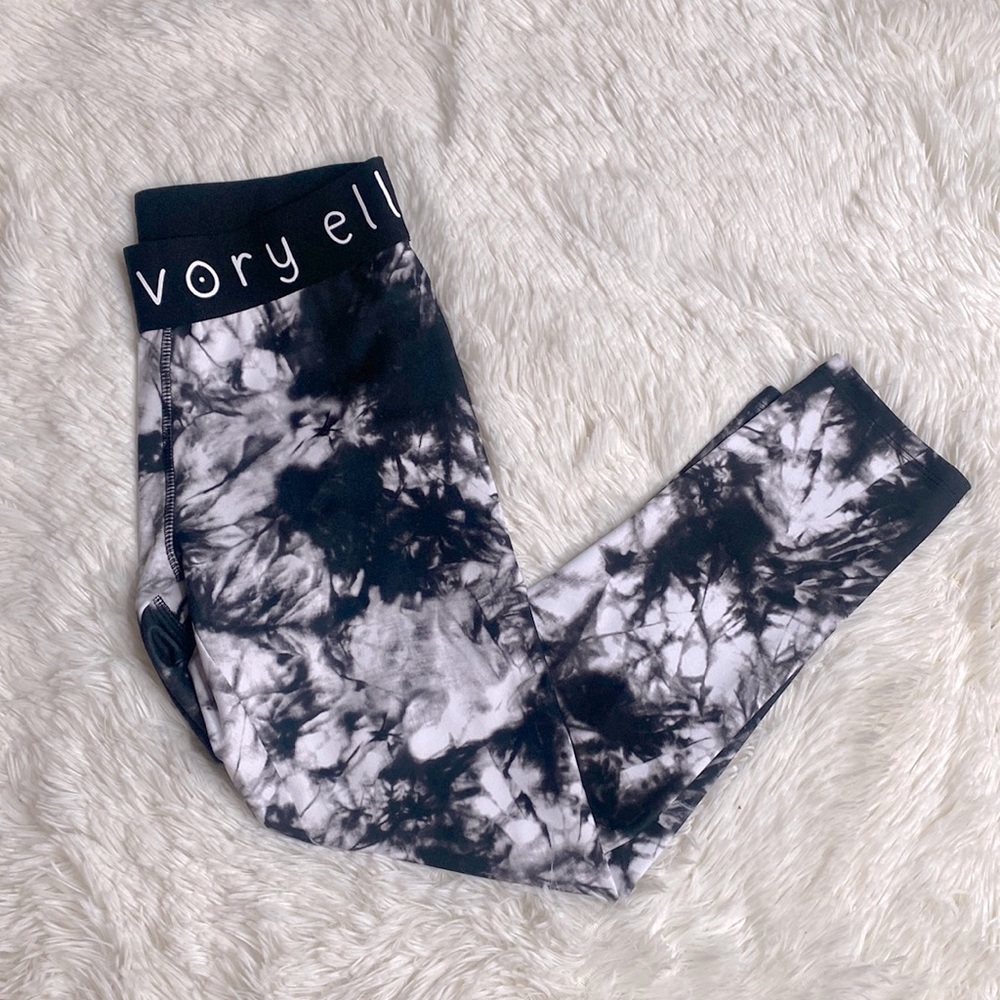 Ivory Ella Black White Tye-Dye Tights Leggings Size X-Small Excellent Condition